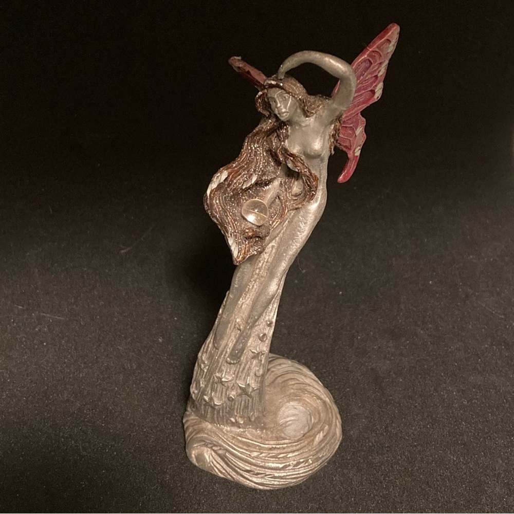 Pewter Fantasy Fairy Pixie Mystic Figurine Holding Crystal Ball 1993